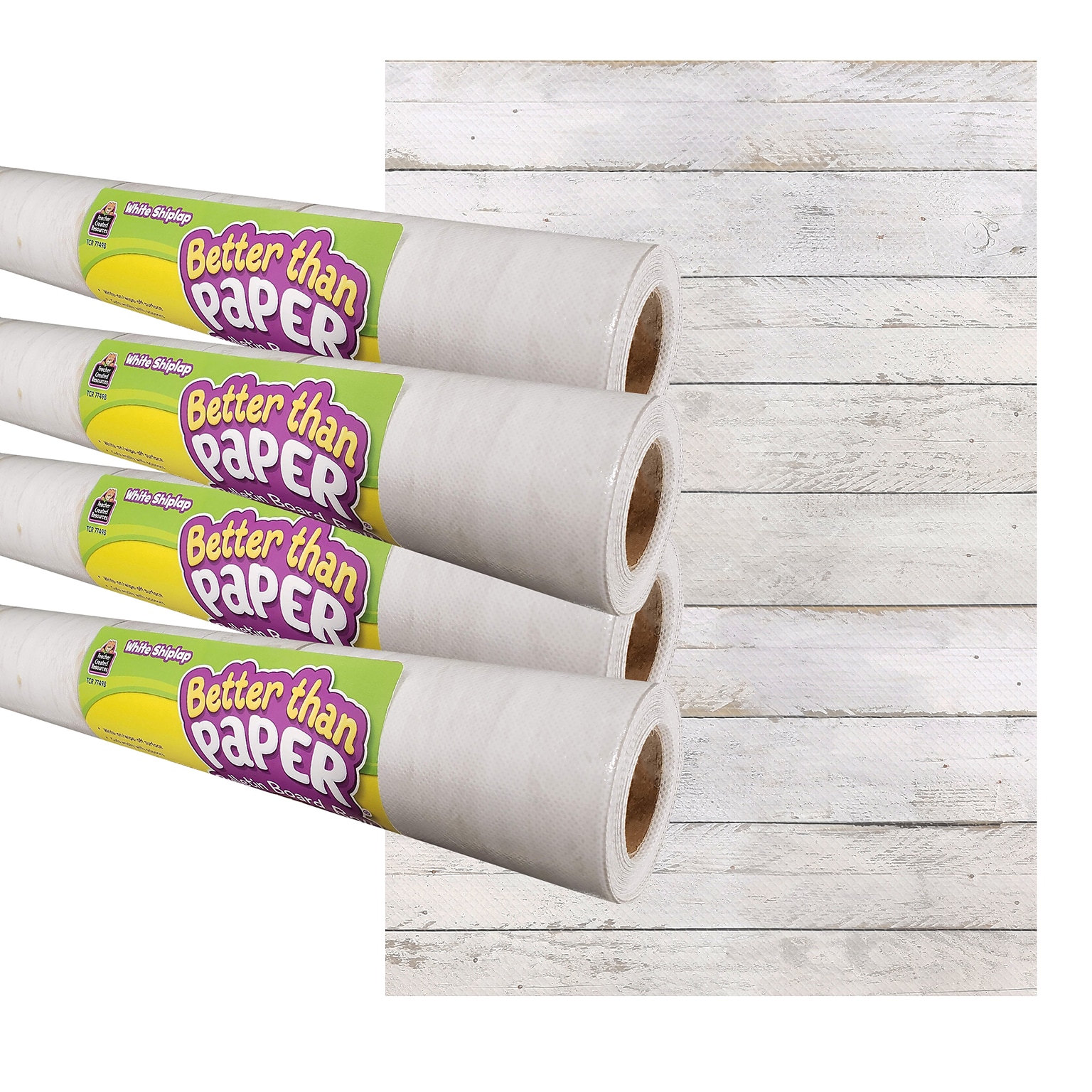 Teacher Created Resources® Better Than Paper Bulletin Board Roll, 4 x 12, White Shiplap, 4/Pack (TCR32429)