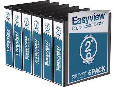 Davis Group Easyview Premium 2 3-Ring View Binders, Black, 6/Pack (8413-01-06)
