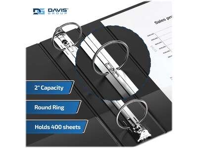 Davis Group Easyview Premium 2" 3-Ring View Binders, Black, 6/Pack (8413-01-06)