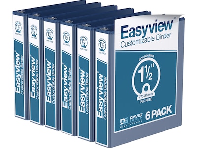 Davis Group Easyview Premium 1 1/2 3-Ring View Binders, Royal Blue, 6/Pack (8412-92-06)