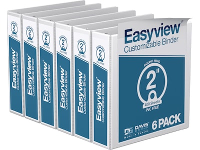 Davis Group Easyview Premium 2 3-Ring View Binders, White, 6/Pack (8413-00-06)