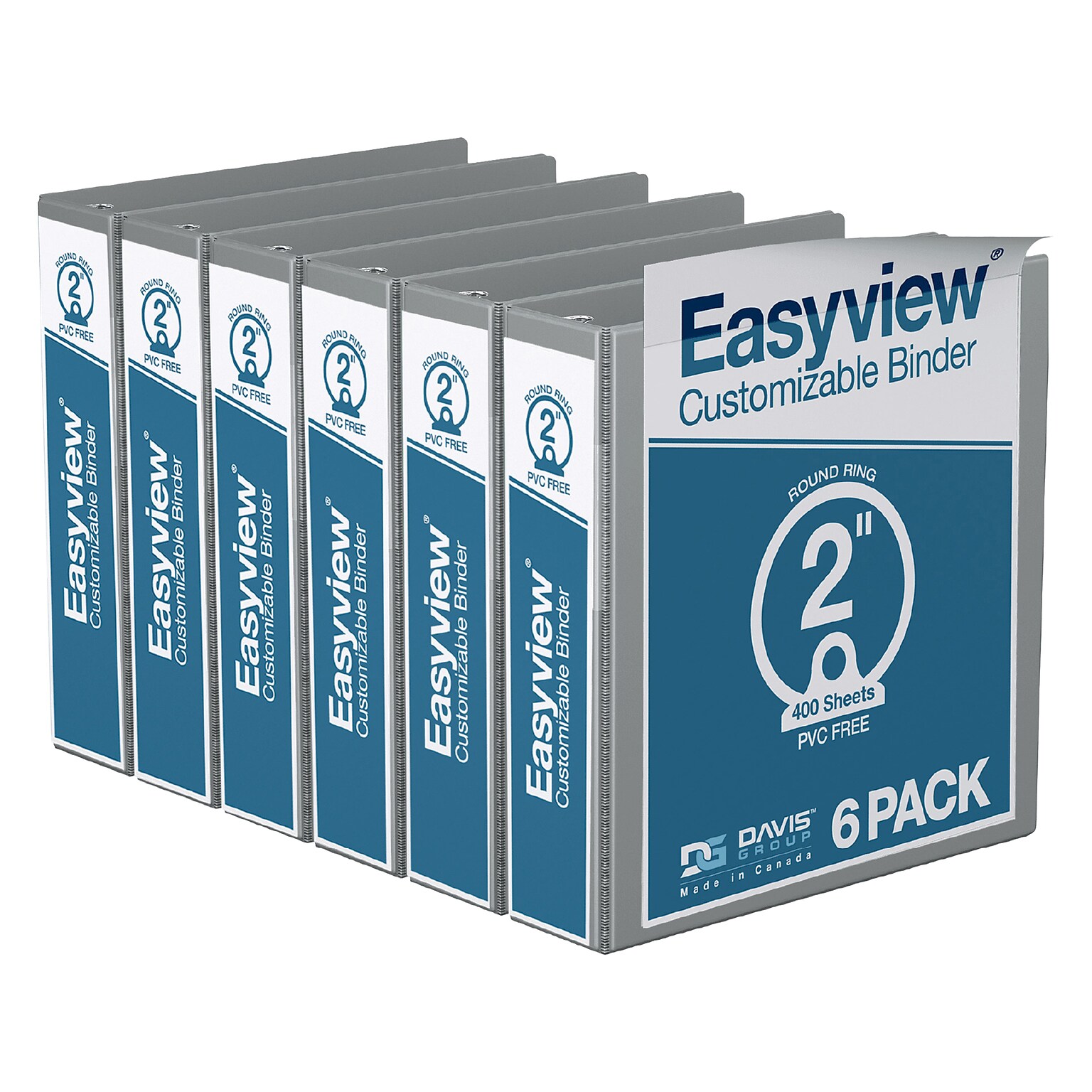 Davis Group Easyview Premium 2 3-Ring View Binders, Gray, 6/Pack (8413-07-06)