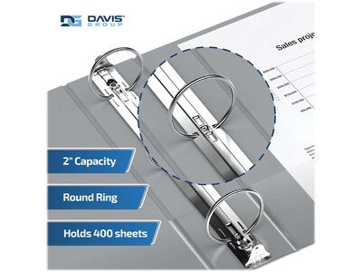 Davis Group Easyview Premium 2" 3-Ring View Binders, Gray, 6/Pack (8413-07-06)