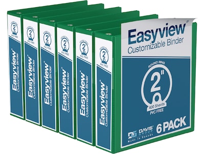 Davis Group Easyview Premium 2 3-Ring View Binders, Green, 6/Pack (8413-04-06)
