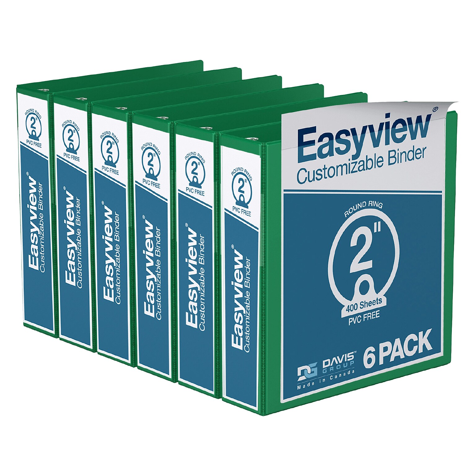 Davis Group Easyview Premium 2 3-Ring View Binders, Green, 6/Pack (8413-04-06)