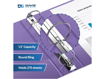 Davis Group Easyview Premium 1 1/2" 3-Ring View Binders, Purple, 6/Pack (8412-69-06)