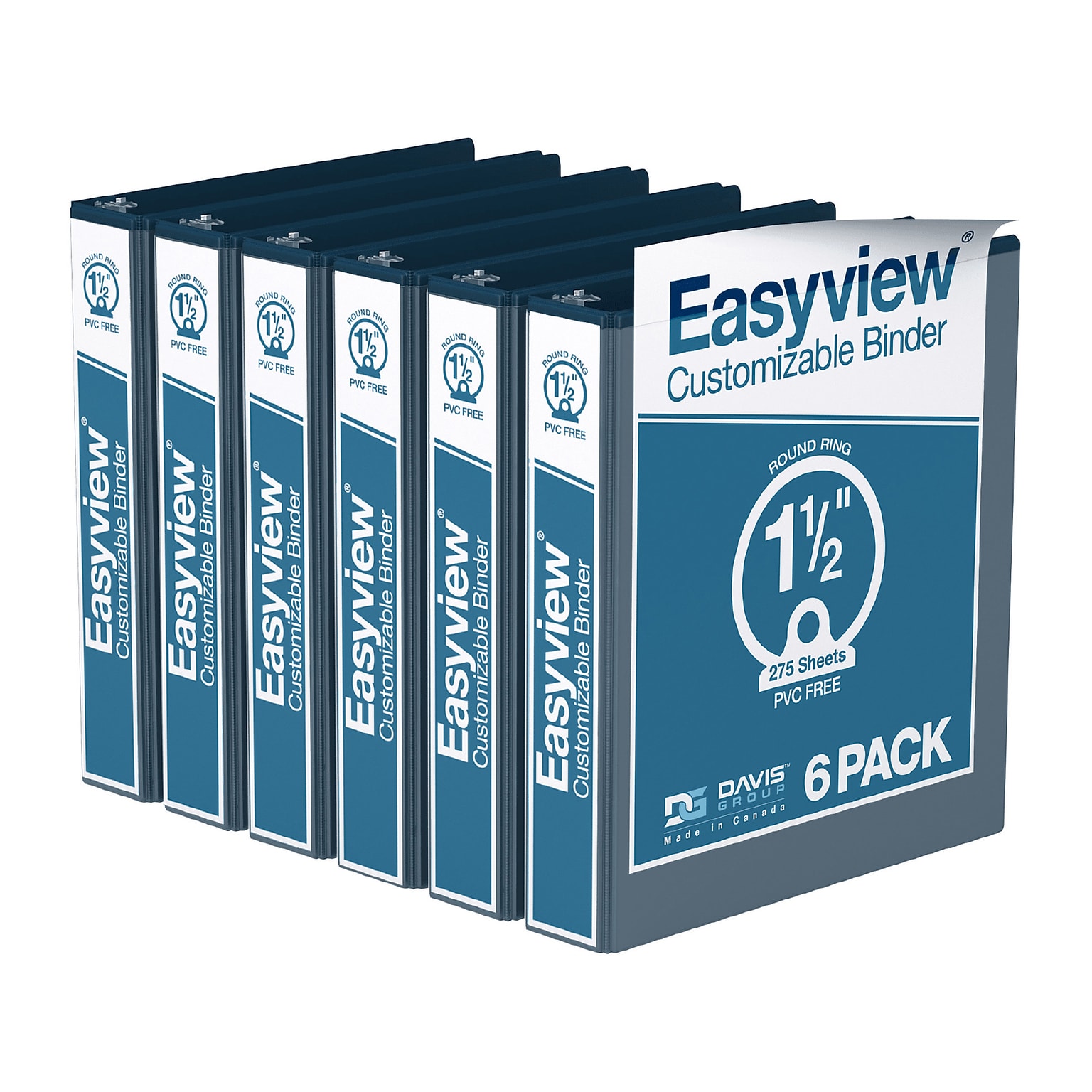 Davis Group Easyview Premium 1 1/2 3-Ring View Binders, Navy Blue, 6/Pack (8412-72-06)