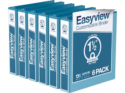 Davis Group Easyview Premium 1 1/2 3-Ring View Binders, Turquoise Blue, 6/Pack (8412-52-06)