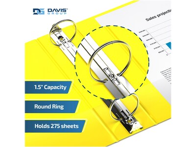 Davis Group Easyview Premium 1 1/2" 3-Ring View Binders, Yellow, 6/Pack (8412-05-06)