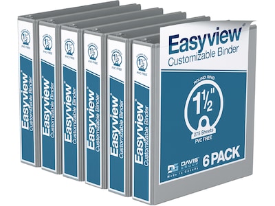 Davis Group Easyview Premium 1 1/2 3-Ring View Binders, Gray, 6/Pack (8412-07-06)