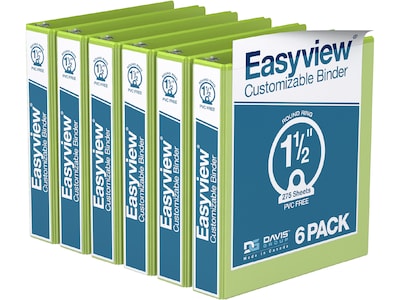 Davis Group Easyview Premium 1 1/2 3-Ring View Binders, Lime Green, 6/Pack (8412-24-06)