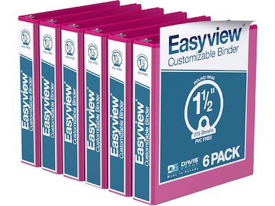 Davis Group Easyview Premium 1 1/2 3-Ring View Binders, Pink, 6/Pack (8412-43-06)