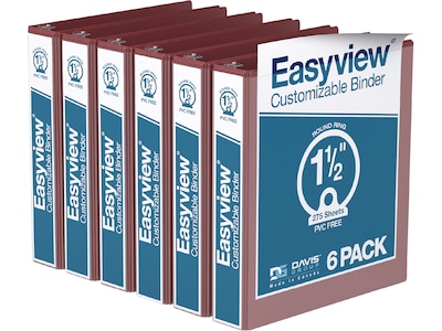 Davis Group Easyview Premium 1 1/2 3-Ring View Binders, Burgundy, 6/Pack (8412-08-06)