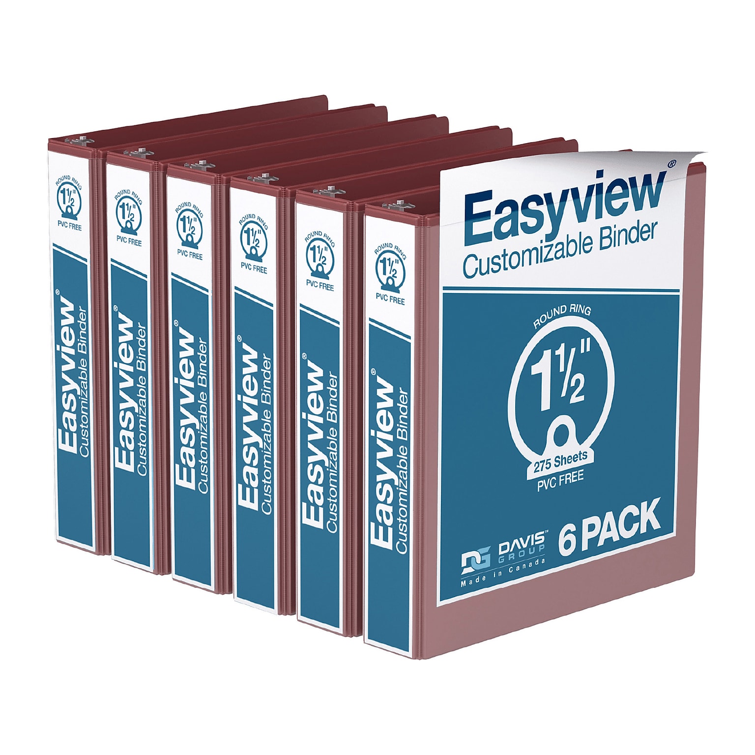 Davis Group Easyview Premium 1 1/2 3-Ring View Binders, Burgundy, 6/Pack (8412-08-06)