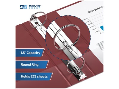 Davis Group Easyview Premium 1 1/2" 3-Ring View Binders, Burgundy, 6/Pack (8412-08-06)