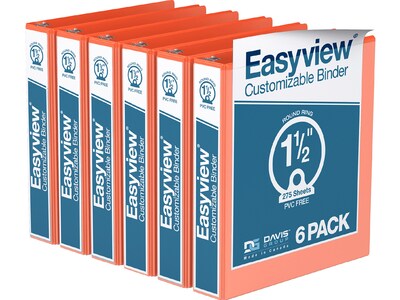 Davis Group Easyview Premium 1 1/2 3-Ring View Binders, Orange, 6/Pack (8412-19-06)