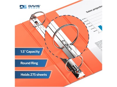 Davis Group Easyview Premium 1 1/2" 3-Ring View Binders, Orange, 6/Pack (8412-19-06)