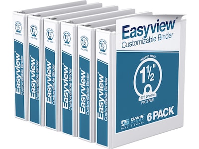 Davis Group Easyview Premium 1 1/2 3-Ring View Binders, White, 6/Pack (8412-00-06)