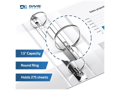 Davis Group Easyview Premium 1 1/2" 3-Ring View Binders, White, 6/Pack (8412-00-06)