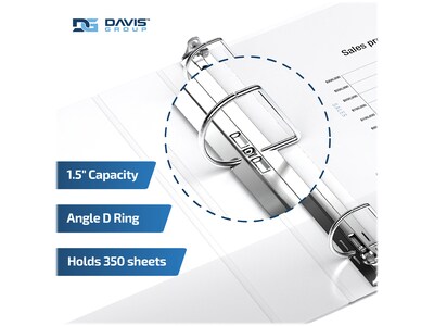 Davis Group Premium Economy 1 1/2" 3-Ring Non-View Binders, D-Ring, White, 6/Pack (2302-00-06)