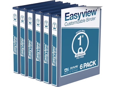 Davis Group Easyview Premium 1 3-Ring View Binders, Royal Blue, 6/Pack (8411-92-06)