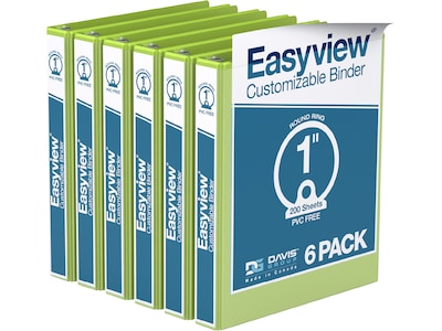 Davis Group Easyview Premium 1 3-Ring View Binders, Lime Green, 6/Pack (8411-24-06)