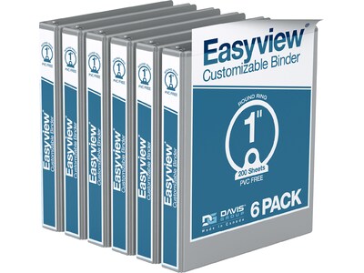 Davis Group Easyview Premium 1 3-Ring View Binders, Gray, 6/Pack (8411-07-06)