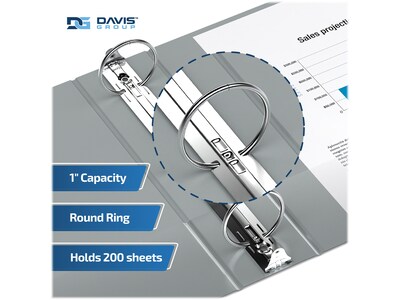 Davis Group Easyview Premium 1" 3-Ring View Binders, Gray, 6/Pack (8411-07-06)