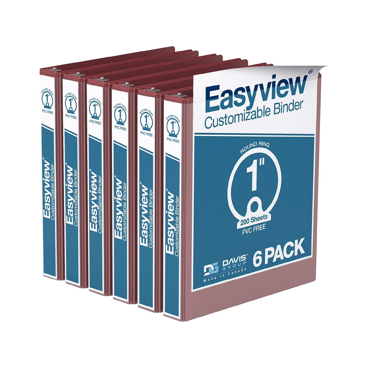 Davis Group Easyview Premium 1 3-Ring View Binders, Burgundy, 6/Pack (8411-08-06)