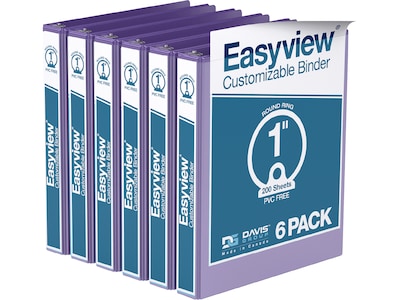 Davis Group Easyview Premium 1 3-Ring View Binders, Purple, 6/Pack (8411-69-06)
