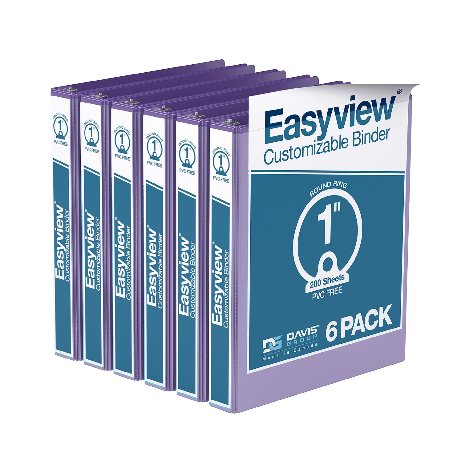Davis Group Easyview Premium 1 3-Ring View Binders, Purple, 6/Pack (8411-69-06)
