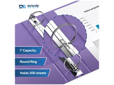 Davis Group Easyview Premium 1" 3-Ring View Binders, Purple, 6/Pack (8411-69-06)