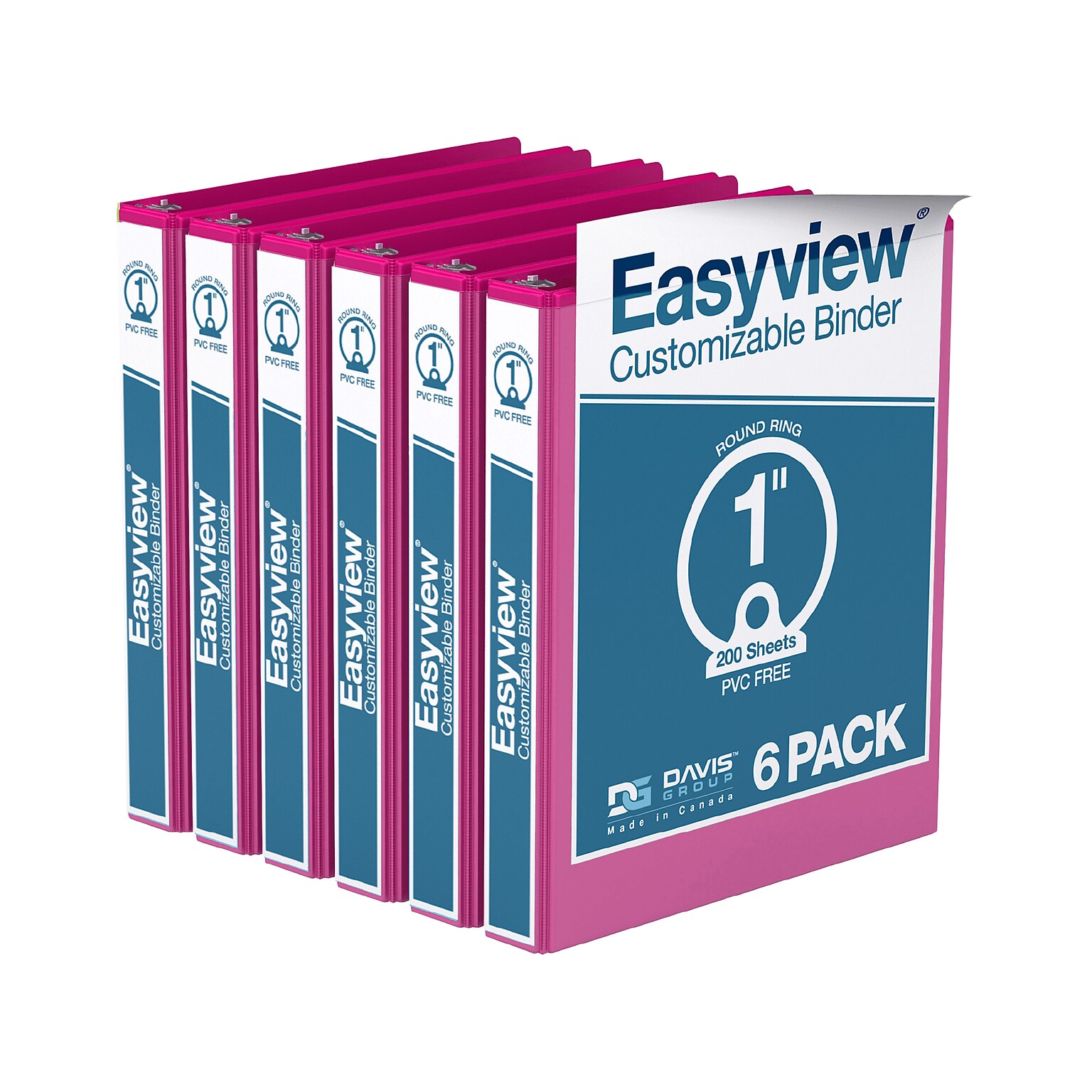 Davis Group Easyview Premium 1 3-Ring View Binders, Pink, 6/Pack (8411-43-06)