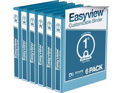 Davis Group Easyview Premium 1 3-Ring View Binders, Turquoise Blue, 6/Pack (8411-52-06)