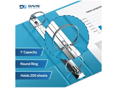 Davis Group Easyview Premium 1" 3-Ring View Binders, Turquoise Blue, 6/Pack (8411-52-06)