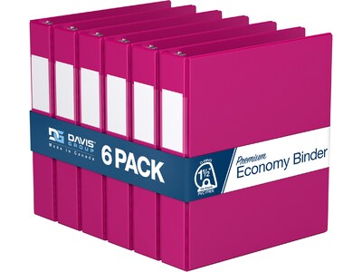 Davis Group Premium Economy 1 1/2 3-Ring Non-View Binders, D-Ring, Pink, 6/Pack (2302-43-06)