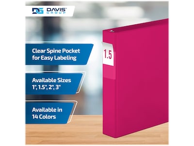 Davis Group Premium Economy 1 1/2" 3-Ring Non-View Binders, D-Ring, Pink, 6/Pack (2302-43-06)