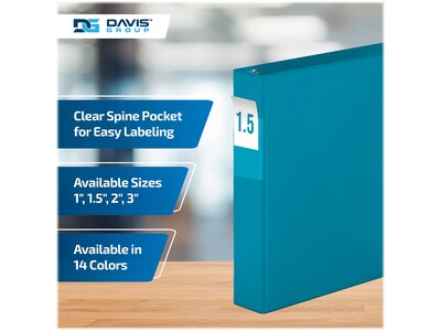 Davis Group Premium Economy 1 1/2" 3-Ring Non-View Binders, D-Ring, Turquoise Blue, 6/Pack (2302-52-06)