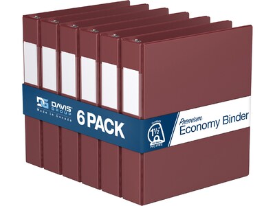 Davis Group Premium Economy 1 1/2 3-Ring Non-View Binders, D-Ring, Burgundy, 6/Pack (2302-08-06)