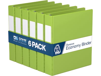 Davis Group Premium Economy 1 1/2 3-Ring Non-View Binders, D-Ring, Lime Green, 6/Pack (2302-24-06)