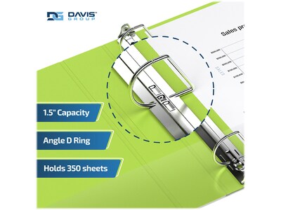 Davis Group Premium Economy 1 1/2" 3-Ring Non-View Binders, D-Ring, Lime Green, 6/Pack (2302-24-06)