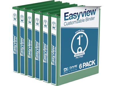 Davis Group Easyview Premium 1 3-Ring View Binders, Green, 6/Pack (8411-04-06)