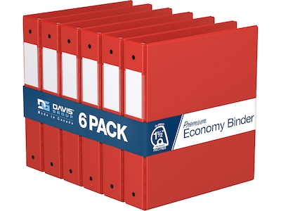 Davis Group Premium Economy 1 1/2 3-Ring Non-View Binders, D-Ring, Red, 6/Pack (2302-03-06)