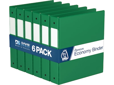 Davis Group Premium Economy 1 1/2 3-Ring Non-View Binders, D-Ring, Green, 6/Pack (2302-04-06)