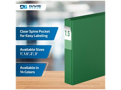 Davis Group Premium Economy 1 1/2" 3-Ring Non-View Binders, D-Ring, Green, 6/Pack (2302-04-06)