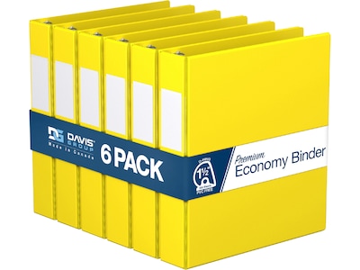 Davis Group Premium Economy 1 1/2 3-Ring Non-View Binders, D-Ring, Yellow, 6/Pack (2302-05-06)