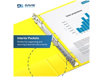 Davis Group Premium Economy 1 1/2" 3-Ring Non-View Binders, D-Ring, Yellow, 6/Pack (2302-05-06)