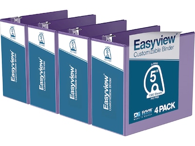 Davis Group Easyview Premium 5 3-Ring View Binders, D-Ring, Purple, 4/Pack (8407-69-04)