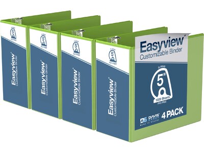 Davis Group Easyview Premium 5 3-Ring View Binders, D-Ring, Lime Green, 4/Pack (8407-24-04)