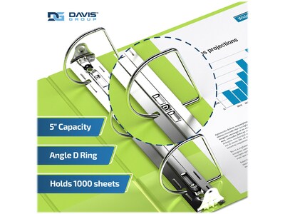 Davis Group Easyview Premium 5" 3-Ring View Binders, D-Ring, Lime Green, 4/Pack (8407-24-04)